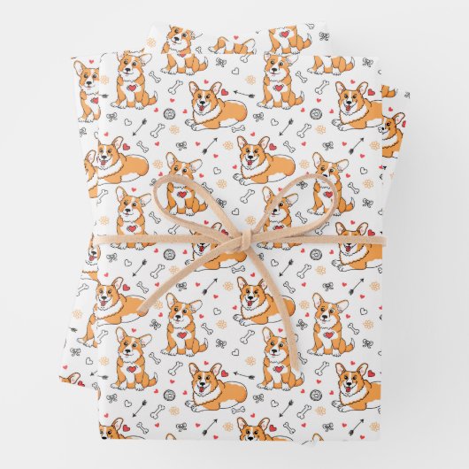 Corgi Love Seamless Wrapping Paper Sheets (In situ)
