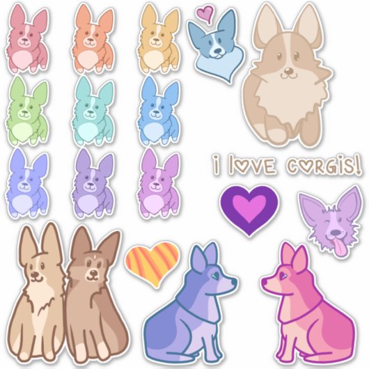 Corgi Love Sticker Pack (Voorkant)