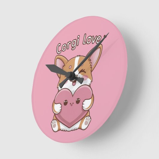 Corgi Love Wall Clock Ronde Klok (Hoek)