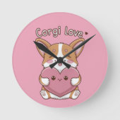 Corgi Love Wall Clock Ronde Klok (Voorkant)