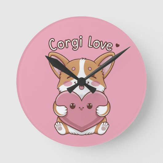 Corgi Love Wall Clock Ronde Klok (Voorkant)