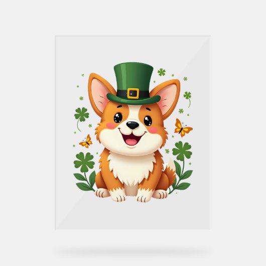 Corgi Lover Shamrock Happy St Patricks Day Acryl Bord (Voorkant)