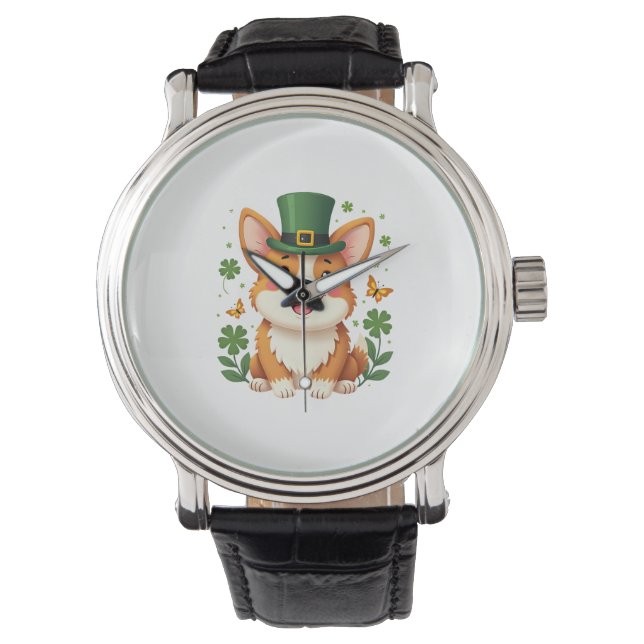 Corgi Lover Shamrock Happy St Patricks Day Horloge (Voorkant)