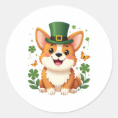 Corgi Lover Shamrock Happy St Patricks Day Ronde Sticker (Voorkant)