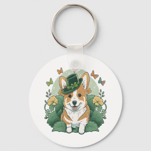 Corgi Lover Shamrock Happy St Patricks Day Sleutelhanger (Voorkant)