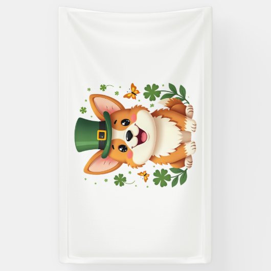 Corgi Lover Shamrock Happy St Patricks Day Spandoek (Verticaal)