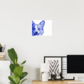 Corgi Low Poly Art in Blue Poster (Thuiskantoor)