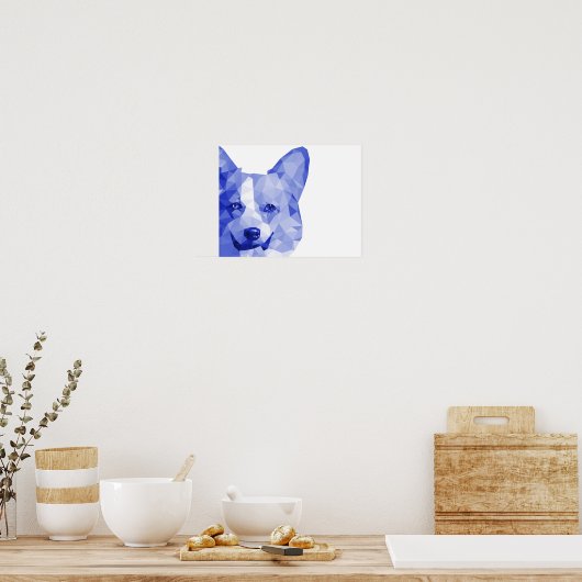 Corgi Low Poly Art in Blue Poster (Keuken)