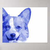 Corgi Low Poly Art in Blue Poster (Voorkant)