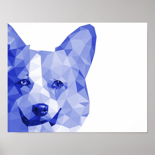 Corgi Low Poly Art in Blue Poster (Voorkant)