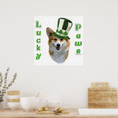 Corgi Lucky Paws; Corgi St Patrick's Day cadeau Poster (Keuken)