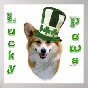 Corgi Lucky Paws; Corgi St Patrick's Day cadeau Poster