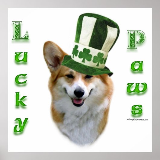 Corgi Lucky Paws; Corgi St Patrick's Day cadeau Poster (Voorkant)