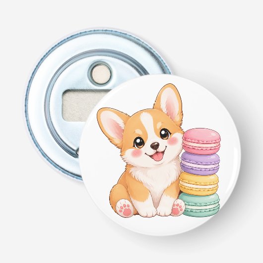 corgi macarons button flesopener (Voorkant)