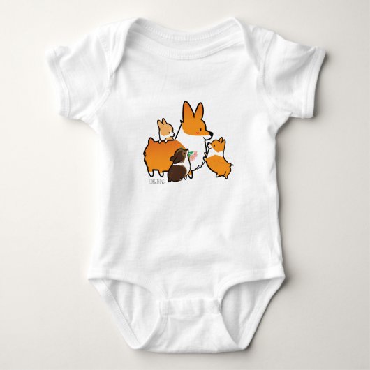 Corgi Mam en Puppies Baby Shirt (Voorkant)