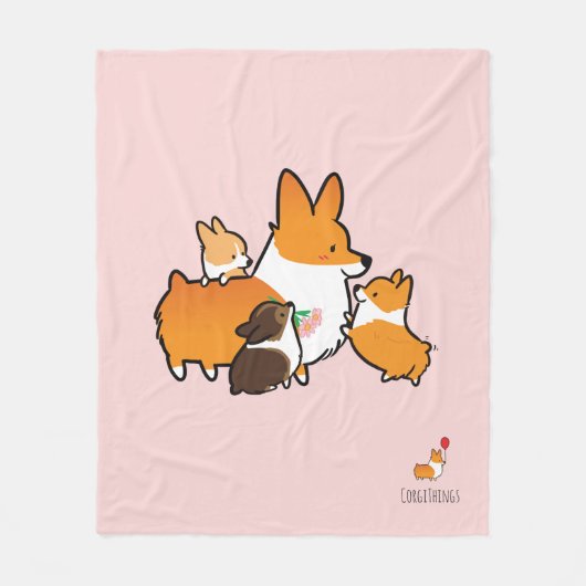 Corgi Mam en Puppies Fleece Blanket Deken (Voorkant)