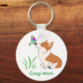 Corgi Mam met Butterfly Sleutelhanger (Voorkant)