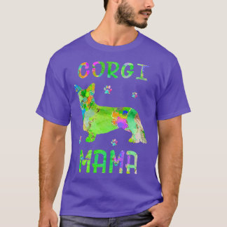 Corgi Mama Colorful Dog Mam Lover  T-shirt