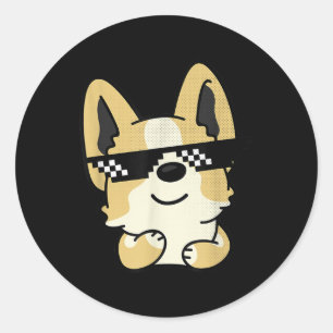 Corgi Meme Pixel Sunbril Cute Dog Ronde Sticker
