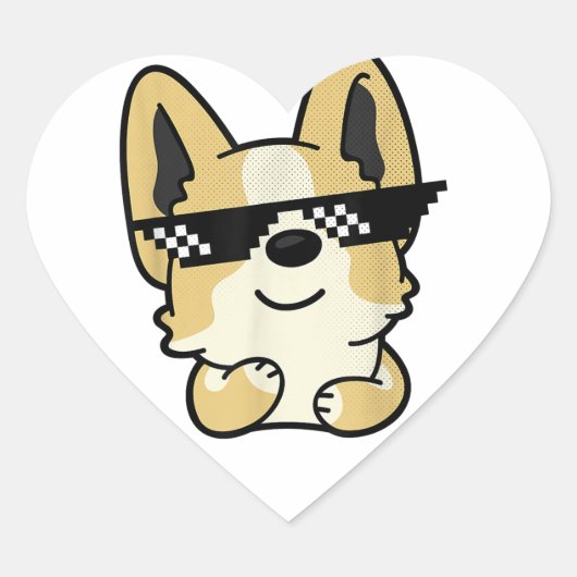 Corgi Meme Pixel Sunglasses Cute Dog Hart Sticker (Voorkant)