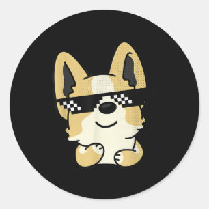 Corgi Meme Pixel Sunglasses Cute Dog Ronde Sticker