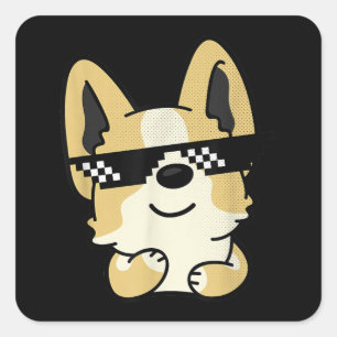 Corgi Meme Pixel Sunglasses Cute Dog Vierkante Sticker