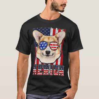 Corgi Merica 4th of July Dog Funny Patriotic Flag T-shirt