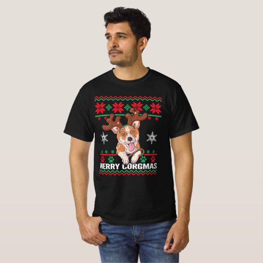 Corgi Merry Corgmas Ugly Kerstmis T-shirt (Voorkant volledig)