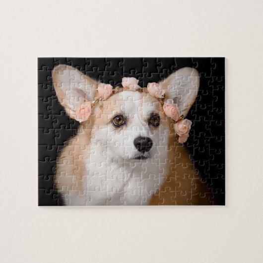Corgi met bloemen in haar haar haar haar haar legpuzzel (Horizontaal)