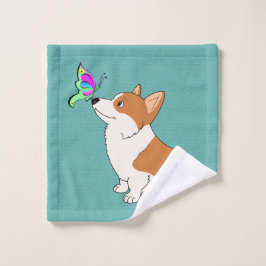Corgi met Butterfly Washandje