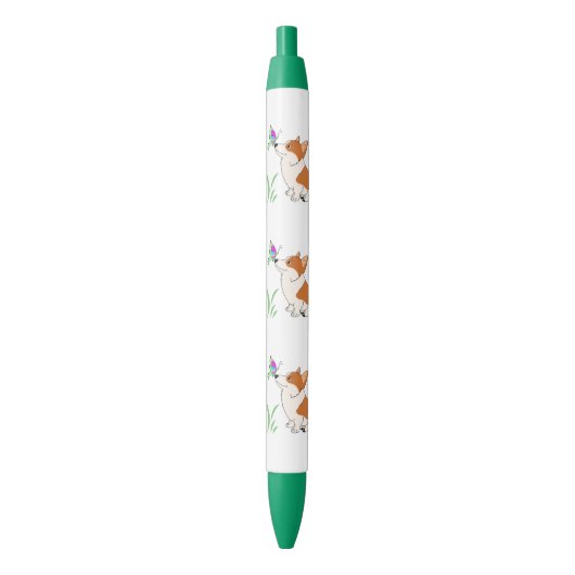 Corgi met Butterfly Zwarte Inkt Pen (Voorkant Verticaal)