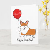 Corgi met een ballonverjaardagskaart kaart (Gele Bloem)