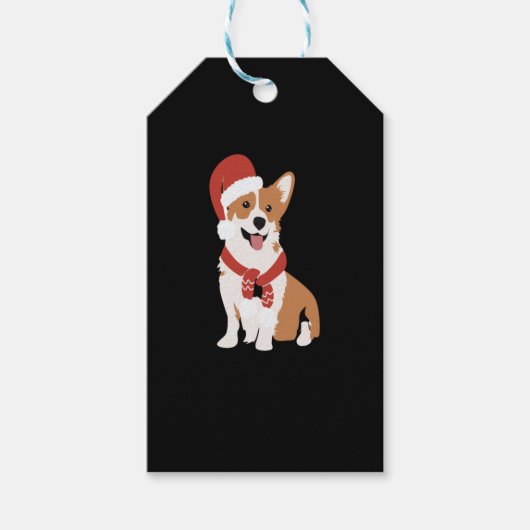 Corgi met een kerstmuts cadeaulabel (Voorkant)