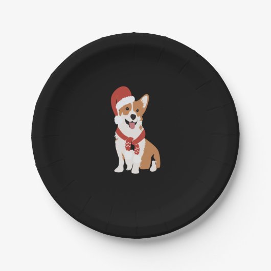 Corgi met een kerstmuts papieren bordje (Voorkant)
