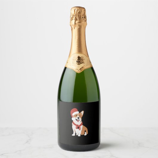 Corgi met een kerstmuts sparkling wijnetiket (Voorkant)