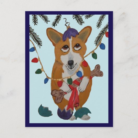 Corgi met Gebroken Kerstornamenten Briefkaart (Voorkant)