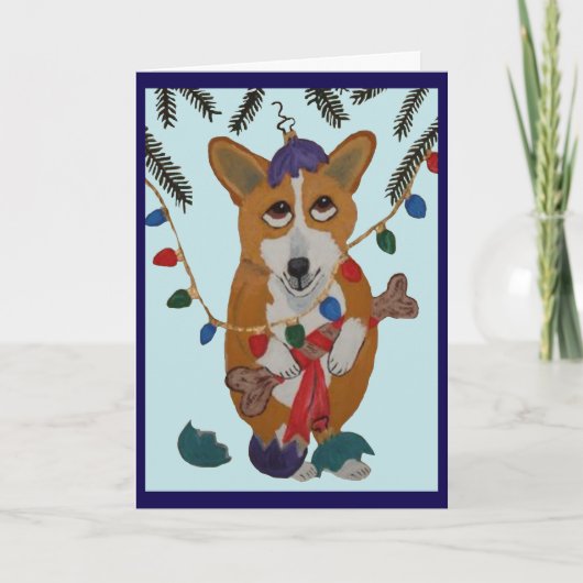 Corgi met Gebroken Kerstornamenten Kaart (Voorkant)