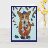 Corgi met Gebroken Kerstornamenten Kaart (Gele Bloem)