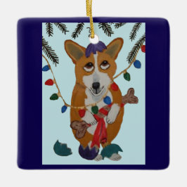 Corgi met Gebroken Kerstornamenten Keramisch Ornament