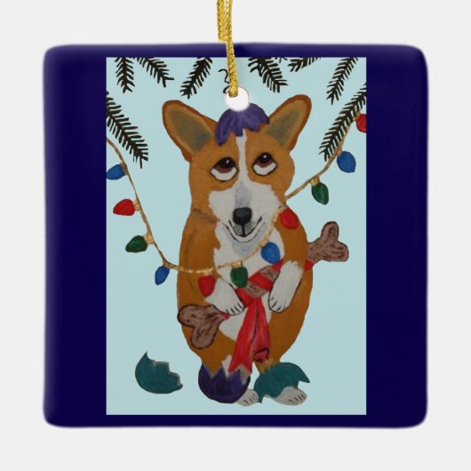 Corgi met Gebroken Kerstornamenten Keramisch Ornament (Voorkant)