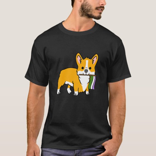 Corgi Met Genderqueer Pride Vlag T-shirt (Voorkant)