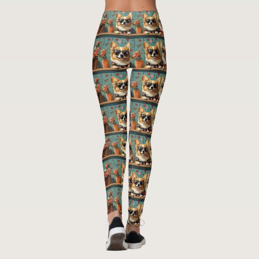 Corgi met hart Rozen Valentijnsdag Leggings (Achterkant)