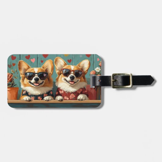 Corgi Met Hartrozen Valentijnsdag Bagagelabel (Voorkant horizontaal)