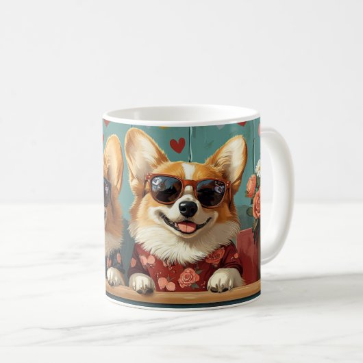 Corgi Met Hartrozen Valentijnsdag Koffiemok (Voorkant rechts)