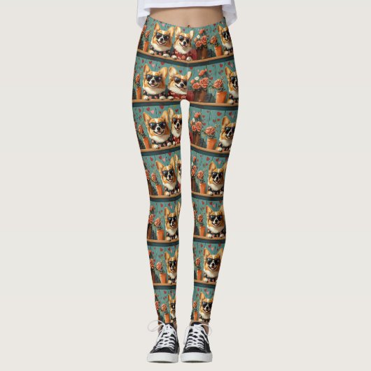 Corgi Met Hartrozen Valentijnsdag Leggings (Voorkant)
