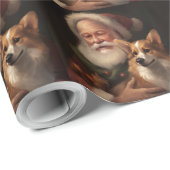 Corgi Met Kerstman Feestelijke Kerst Cadeaupapier (Rol Hoek)