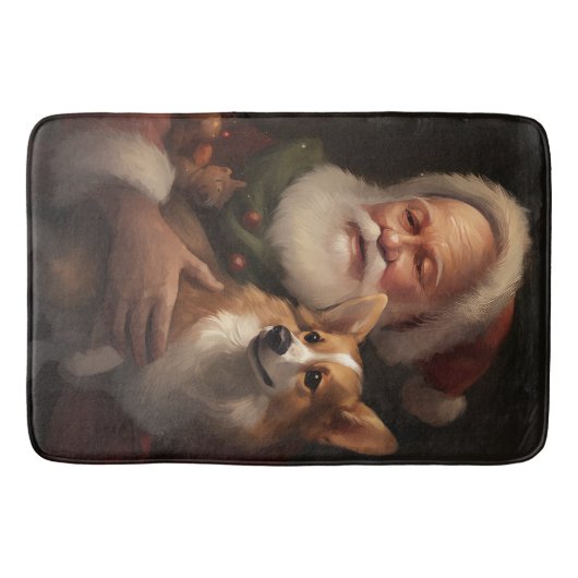 Corgi met Kerstman Festieve Kerst Badmat (Voorkant)