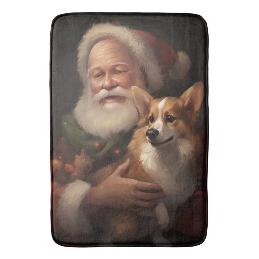 Corgi met Kerstman Festieve Kerst Badmat (Voorkant Verticaal)