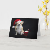Corgi met Kerstmuts en Slagroom Cup Kaart (Gele Bloem)
