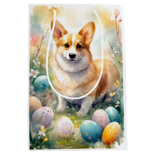 Corgi met paaseieren vakantie medium cadeauzakje (Voorkant)